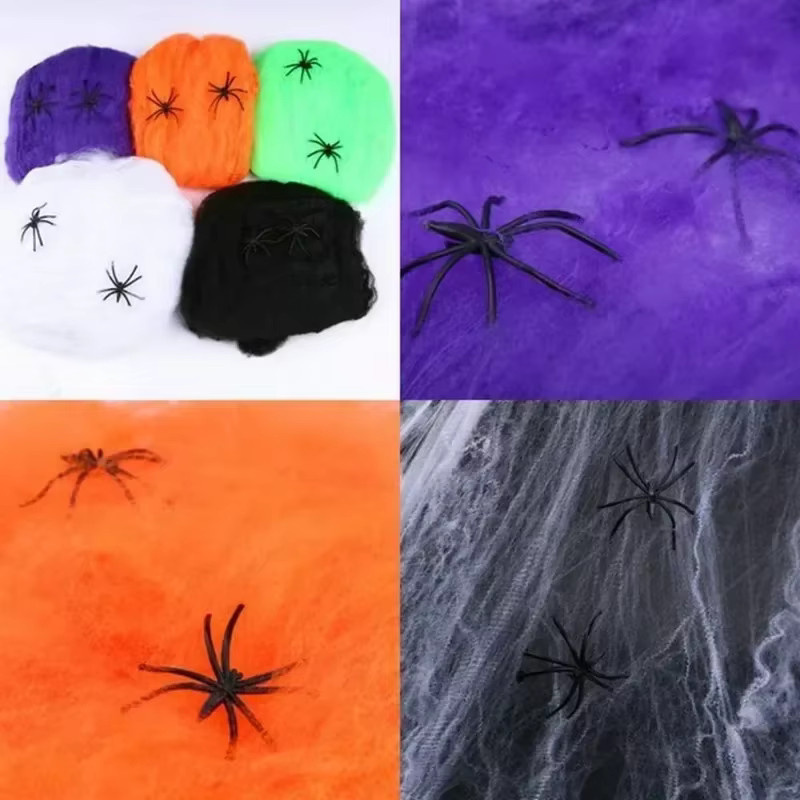 Trebalena Halloween Spinnennetz-Dekoration in Weiß mit künstlichen Spinnen für deine Party im Innen- und Außenbereich - Bild 4