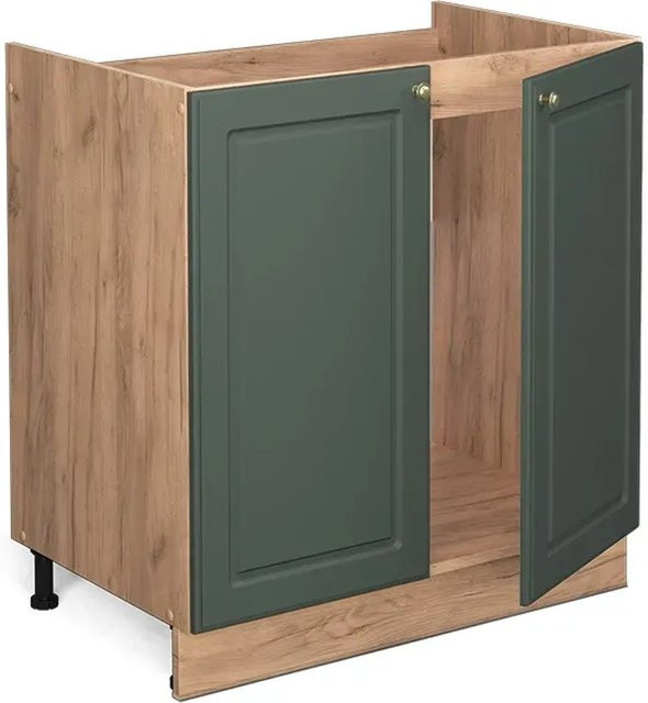 Vicco Spülenunterschrank Fame-Line in Grün-Gold mit Eichenoptik und Soft-Close-Türen, B: 80 cm, H: 82 cm, T: 60 cm - Bild 1