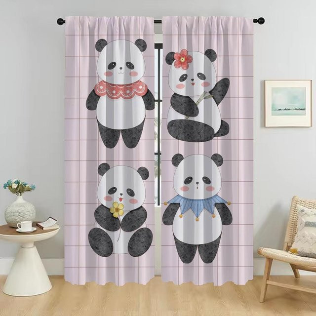 Panda Vorhänge für Kinderzimmer und Wohnzimmer, 2er-Set, Farbe: Pink, Breite: 50 cm, Höhe: 70 cm - Bild 1