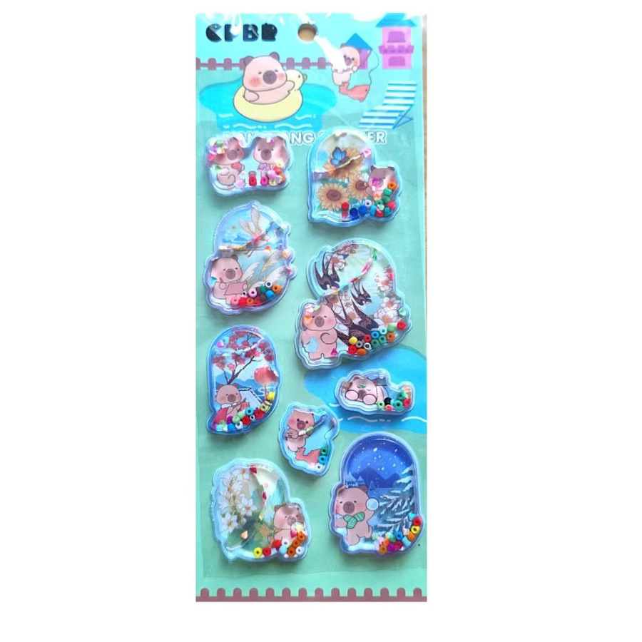 4er-Set 3D Wasserfüllbare Shaker-Aufkleber mit Capybara- und Bärenjungen-Motiven von Golden Memory Stickers Store, Mehrfarbig - Bild 2