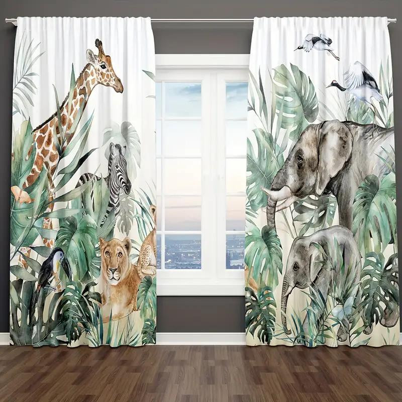 2er-Set Giraffen-Vorhänge für Kinderzimmer und Wohnzimmer mit Zoo-Tier-Motiv, Grün/Mehrfarbig, B: 150 cm, H: 166 cm - Bild 2