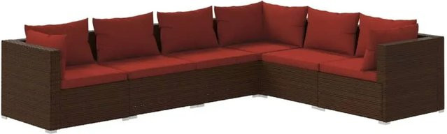 vidaXL 6-tlg Garten-Lounge-Set aus Poly Rattan in Braun mit Auflagen und Kissen in L-Form - Bild 1