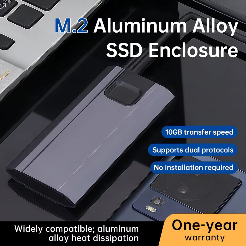 WALRAM M.2 NGFF SSD-Gehäuse aus Aluminiumlegierung in Grau mit USB 3.1 Typ-C-Adapter für bis zu 6 TB SATA SSDs - Bild 2