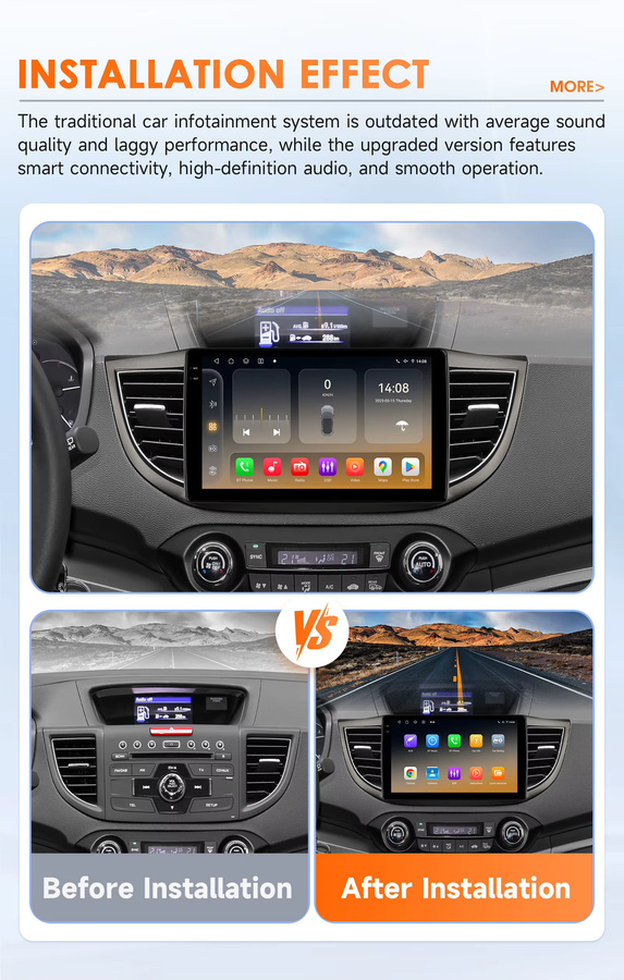 Hizpo 2Din Android 14 Autoradio für Honda CRV 2012–2016 mit Qualcomm Snapdragon 6115 Prozessor, AI Auto Multimedia, GPS und 4G Carplay in Schwarz - Bild 2