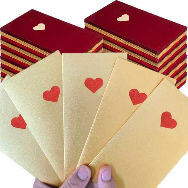 Rote herzförmige HongBao Geschenkumschläge mit goldenem Liebesmuster für chinesische Hochzeiten und Glücksgeld in Rot und Gold - Bild 1