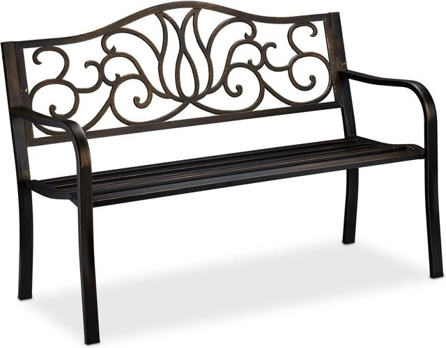 Relaxdays Gartenbank aus Stahl und Gusseisen für 2 Personen in Schwarz, B/T/H: 127,5 x 90 x 63 cm - Bild 1