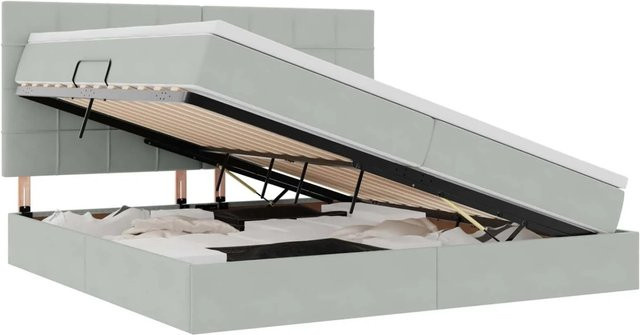 vidaXL Bett mit Stauraum und LED in Hellgrau aus Samt, B/T/H: 200 x 200 x 128 cm - Bild 1