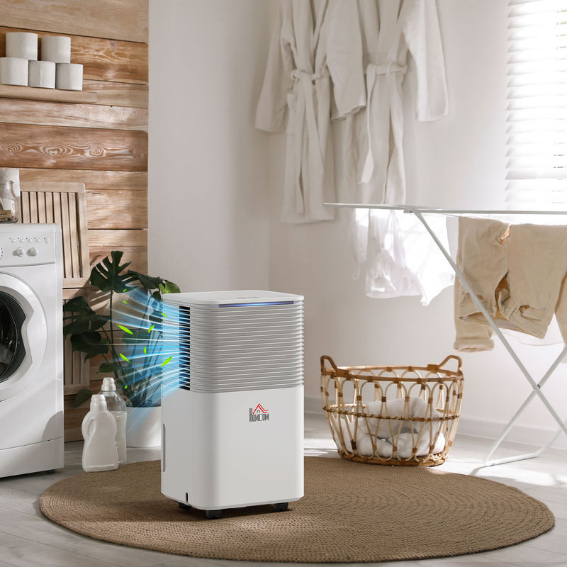 HOMCOM Luftentfeuchter Weiß mit 10 L/Tag Entfeuchtungsleistung, 2 L Wassertank, LED-Display, 24 h-Timer, Kindersicherung und Dauerentwässerung - Bild 2