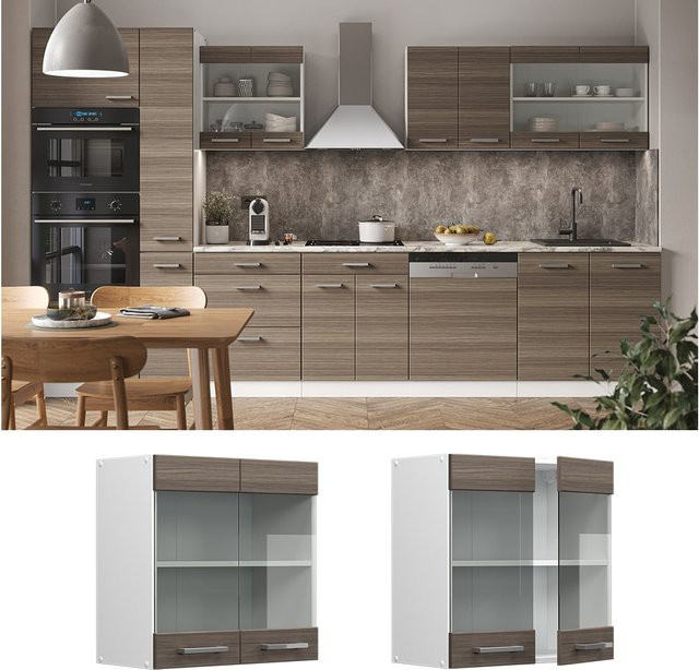 Vicco R-Line Hängeglasschrank für die Küche in Weiß und Edelgrau, Breite: 60 cm - Bild 1