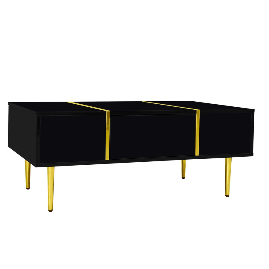 okwish Couchtisch Modern in Schwarz mit Hochglanz-Finish und 2 Schubladen B: 100 cm, T: 60 cm, H: 41,5 cm - Bild 2