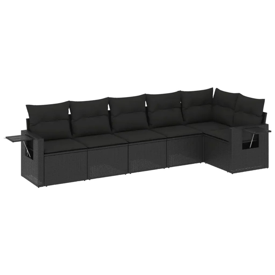 vidaXL 6-teilige Garten-Sofagarnitur in L-Form aus schwarzem Poly-Rattan mit Sitzkissen und Rückenkissen - Bild 2