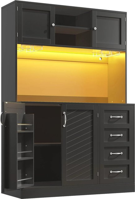 okwish Buffetschrank mit LED Beleuchtung und Getränkehalter in Schwarz, B/T/H: 120 x 40 x 188 cm - Bild 1