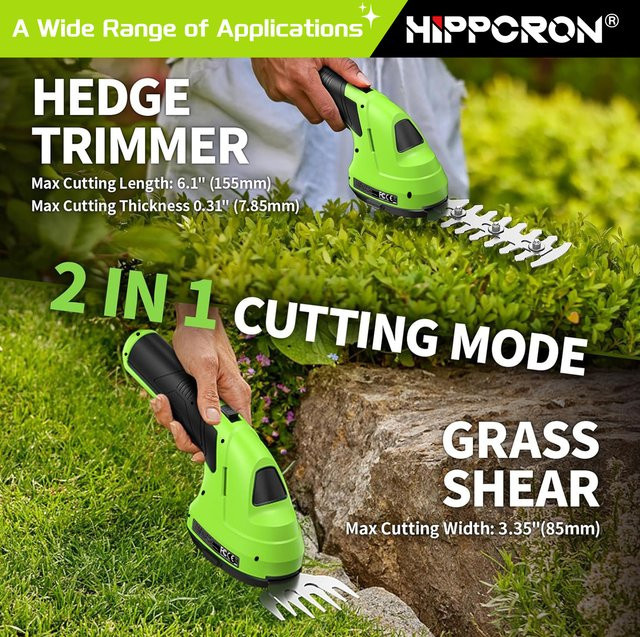 Hippcron 2-in-1 Elektrische Heckenschere und Grasschere in Grün mit wiederaufladbarem Lithium-Ionen-Akku und Typ-C-Ladekabel - Bild 1