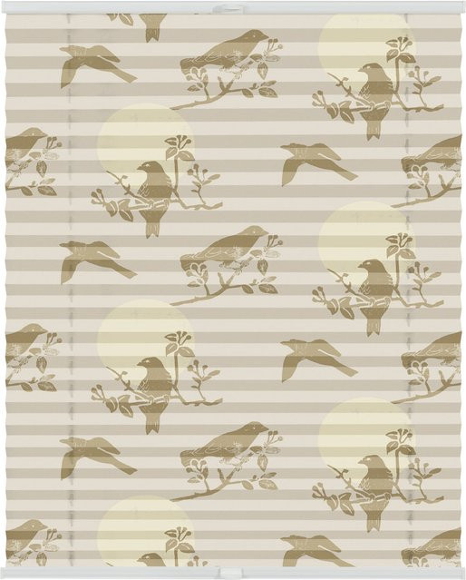 Lichtblick Plissee Klemmfix Moon Birds blickdicht in Beige - Bild 1