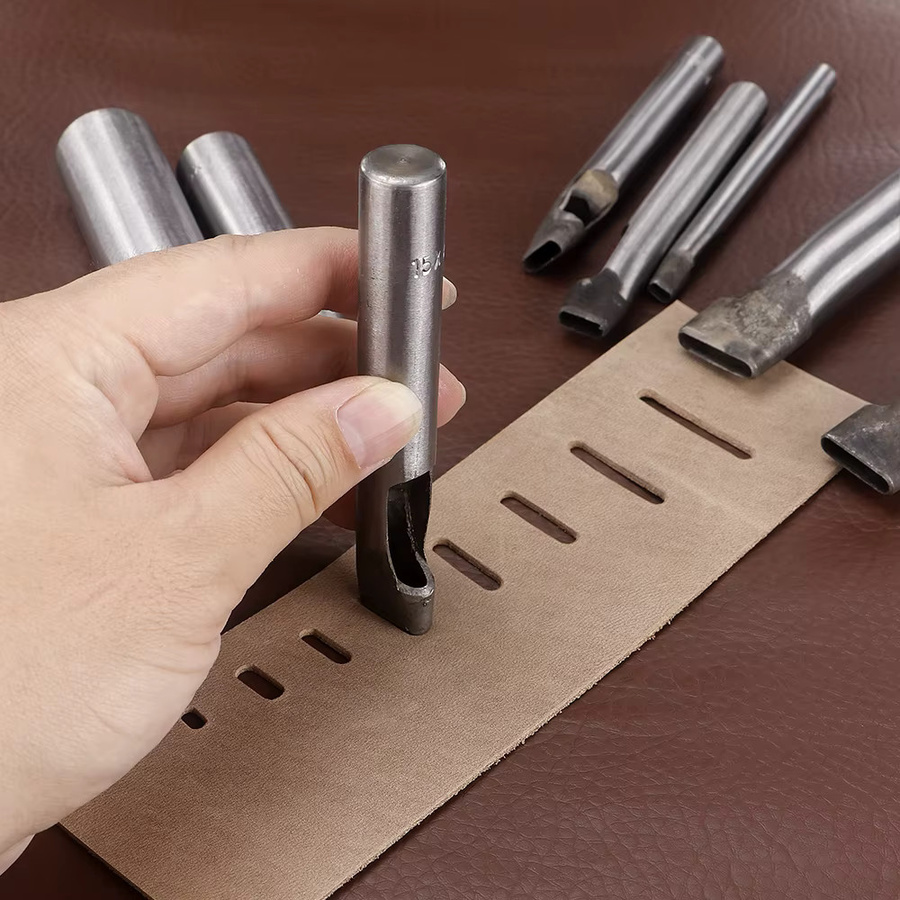 QJH Leder-Stanzwerkzeug in Silber mit 4mm Meißelkopfbreite, ovaler Flachstanzer und abgerundeter Geradstanzer für Uhrenarmbänder und Gürtel - Bild 5