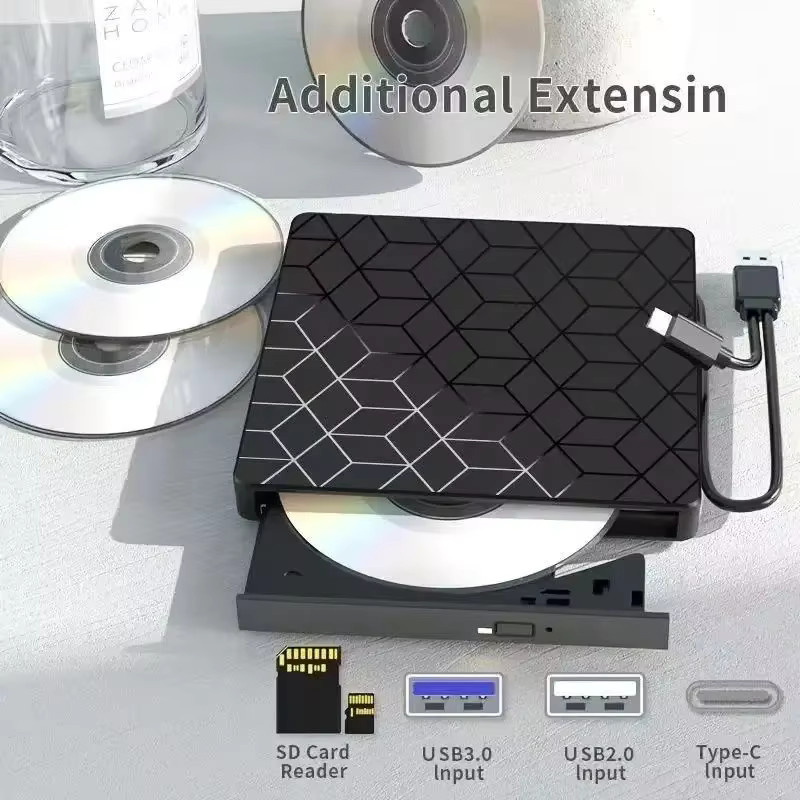 GGBEE 7-in-1 Externer DVD- und CD-Recorder mit USB 3.0 und Typ-C, Tragbares Optisches Laufwerk für Laptop und Desktop, Schwarz - Bild 4