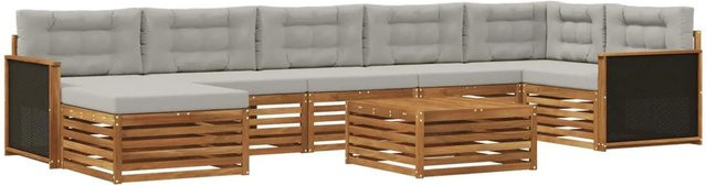 vidaXL Outdoor-Sofagarnitur L-Form aus Akazienholz mit 8 Kissen in Natur und Hellgrau - Bild 1