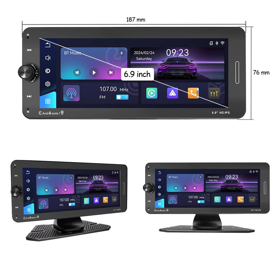 Icreative Tragbares Autoradio mit 6,9 Zoll HD IP-Display, Drahtloses CarPlay, Bluetooth, Wi-Fi und Mirror Link, Schwarz - Bild 5