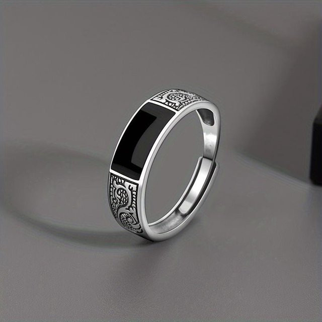 The Red Sun Drachenring Kupfer, Schwarzer Onyxstein, Herren - Bild 1