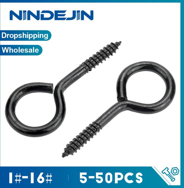 NINDEJIN Schraubösenhaken aus Metall in Schwarz zum Aufhängen und für DIY-Projekte - Bild 1