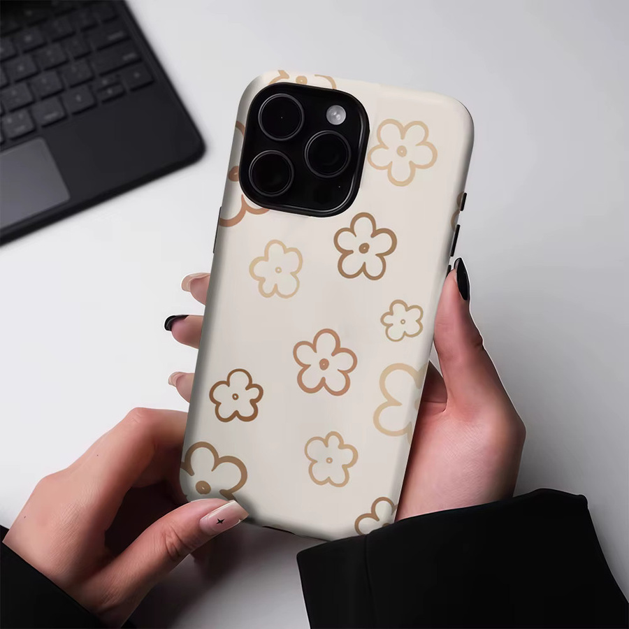 Robuste doppelschichtige Handyhülle mit floralem Design für iPhone 17 16 15 14 13 Pro Max Plus, magnetisch kompatibel, Farbe: Braun/Beige, Marke: Potdemiel - Bild 2