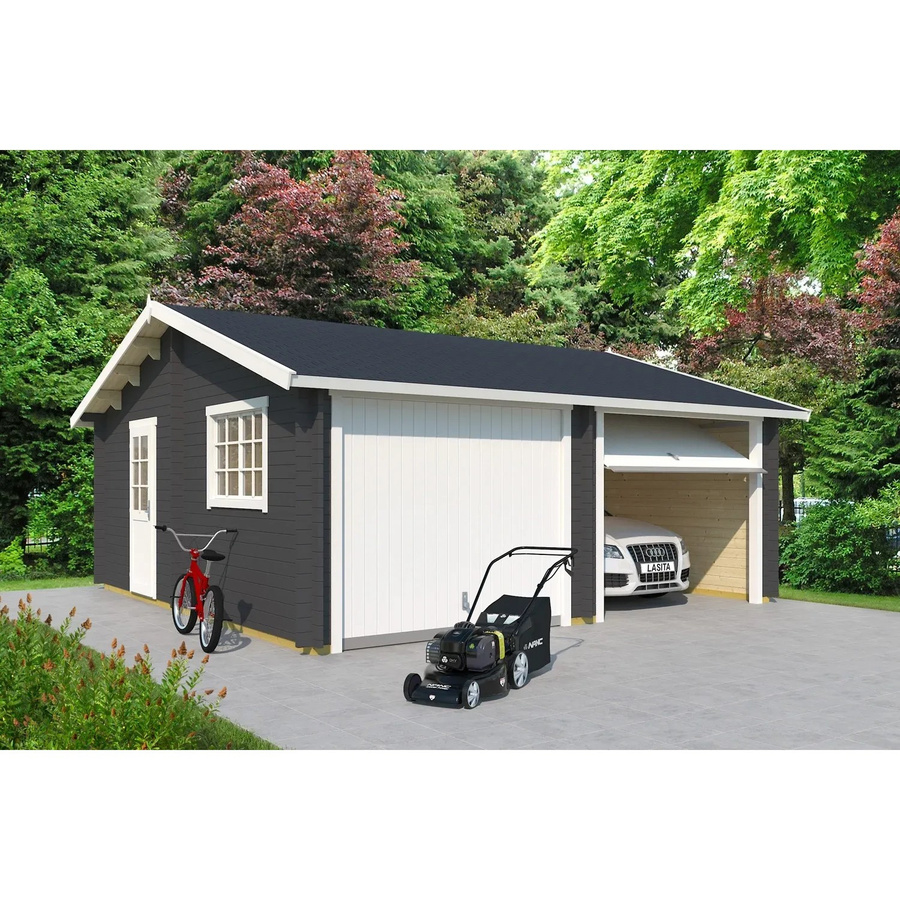 Lasita Maja Doppel-Holzgarage Falkland mit Schwingtor in Carbongrau, B/T: 628,6 x 635 cm - Bild 2