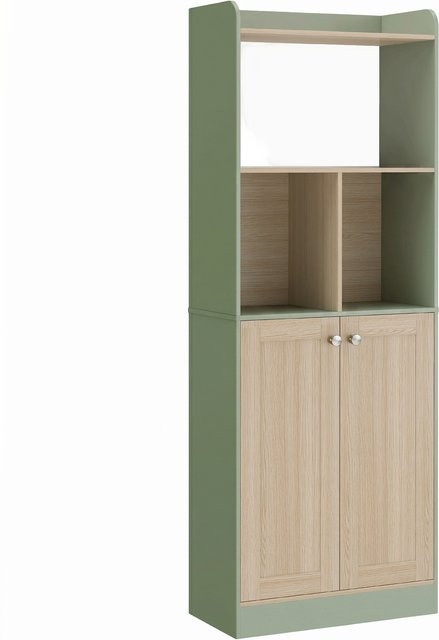 HOMCOM Bücherregal mit 5 Ebenen und 2 Türen in Grün und Naturholz, B/T/H: 60 x 30 x 161,2 cm - Bild 1