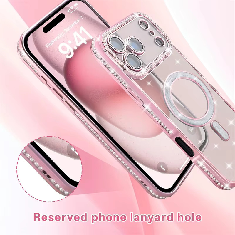 Luxuriöse Diamant-Magnet-Hülle von newteneight für iPhone 13 bis iPhone 17 Pro Max Plus in Pink mit MagSafe Kompatibilität - Bild 2