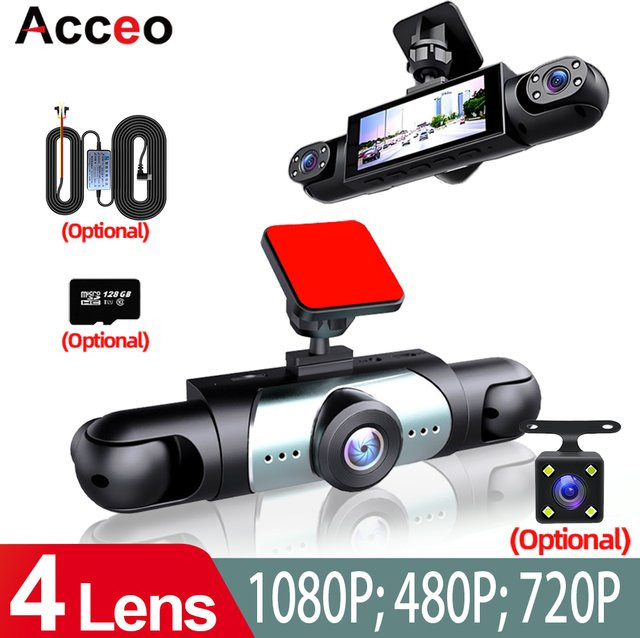 Acceo Dashcam in Schwarz mit 1080P Full HD, Nachtsicht, Loop-Aufnahme und 24/7 Parküberwachung sowie Unterstützung für 4 Kameras und optionale Rückkamera - Bild 1