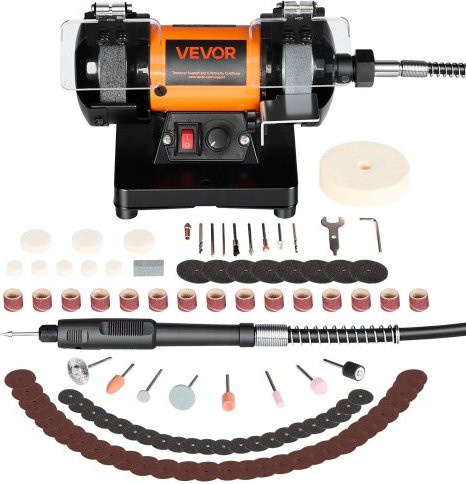 VEVOR Bench Buffer Polisher mit einstellbarer Geschwindigkeit von 8300-10600 RPM, Polier- und Schleifmaschine in Orange inklusive 100-teiligem Zubehörset für Schmuck, Holz, Metall, Stein und Jade - Bild 1