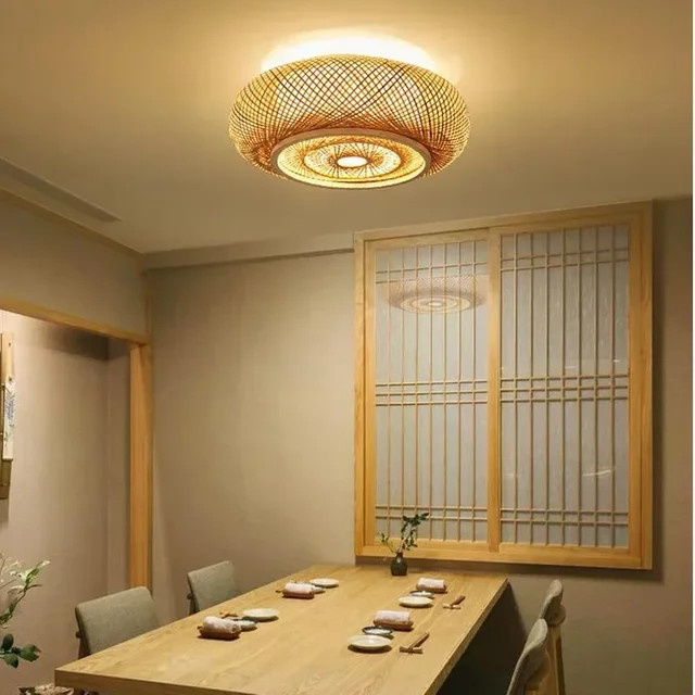JOYINLED Rattan Unterputz Deckenleuchte im Boho Design aus Holz, Rund, Warmweiß - Bild 1