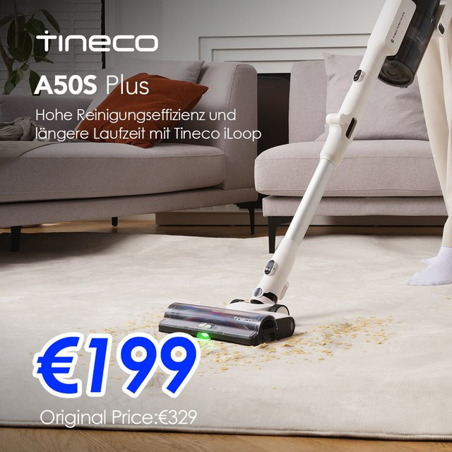 Tineco Pure ONE A50S Kabelloser Akku Stabstaubsauger in Weiß mit 185W Saugleistung, 3DSense Power Bürste und PureCyclone Technologie für Tierhaare - Bild 1