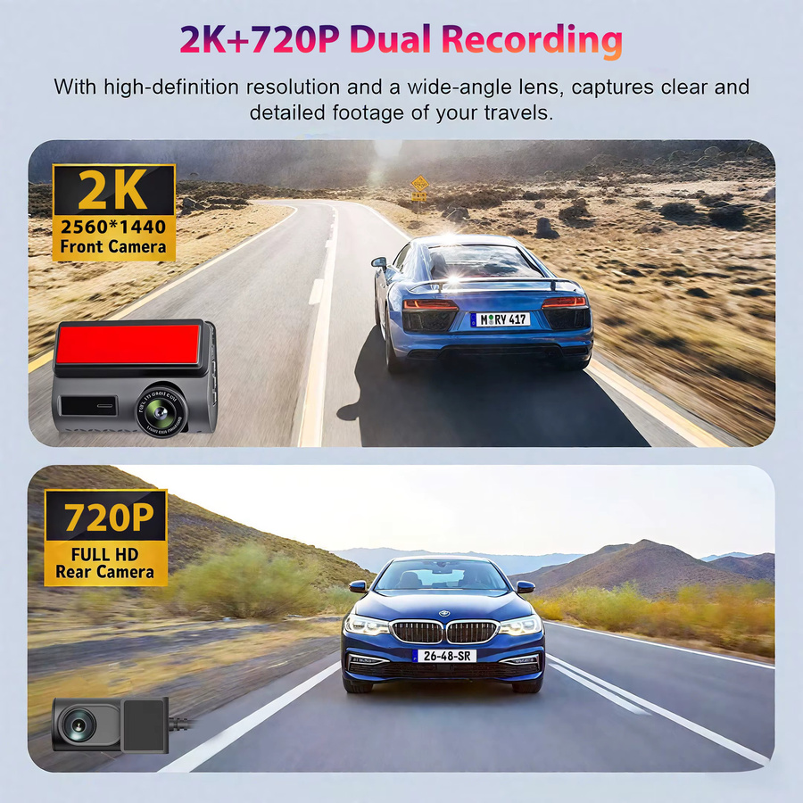 Bluavido 4G Live Streaming Dash Cam mit GPS, 2K Frontkamera und 720P Rückkamera, WiFi, Nachtsicht und 24H Parkmodus, Schwarz - Bild 3