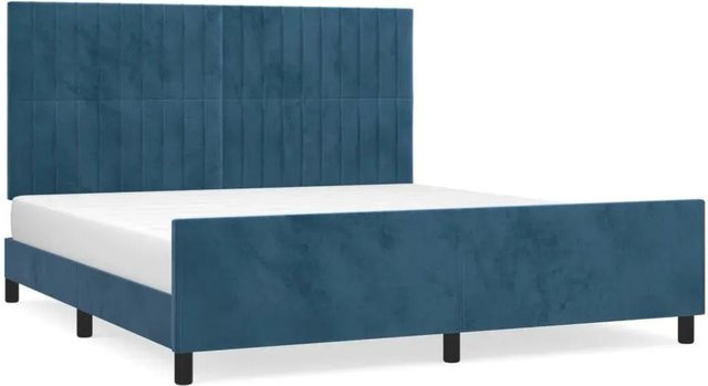 vidaXL Bettgestell mit Kopfteil aus Samt in Dunkelblau, B/T/H: 160 x 200 x 128 cm - Bild 1