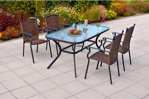 Merxx Gartenmöbelset Roma 5-teilig aus Aluminium und Kunststoffgeflecht mit Sicherheitsglas in Braun - Bild 1