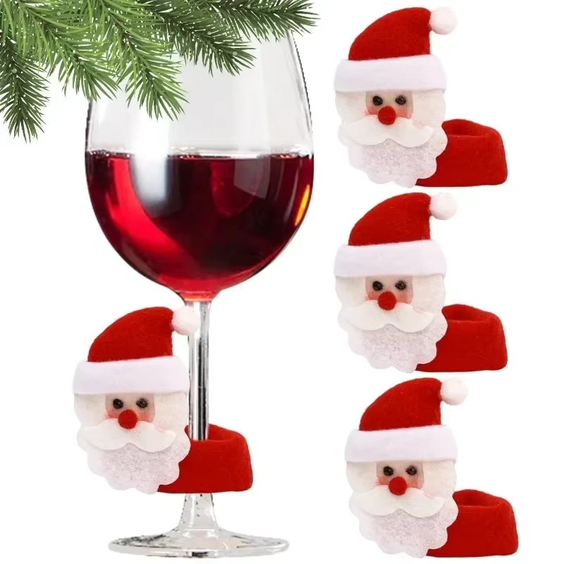 3er-Set Weihnachts-Weinglas-Markierungen aus Kunststoff mit Santa, Schneemann und Elch zur Tischdekoration für deine Weihnachtsfeier - Bild 1