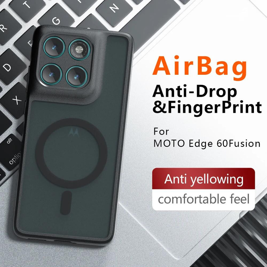 Magnetische kabellose Ladehülle für Motorola Edge 60 Pro 5G in Schwarz mit stoßfester mattierter Rückseite - Bild 1