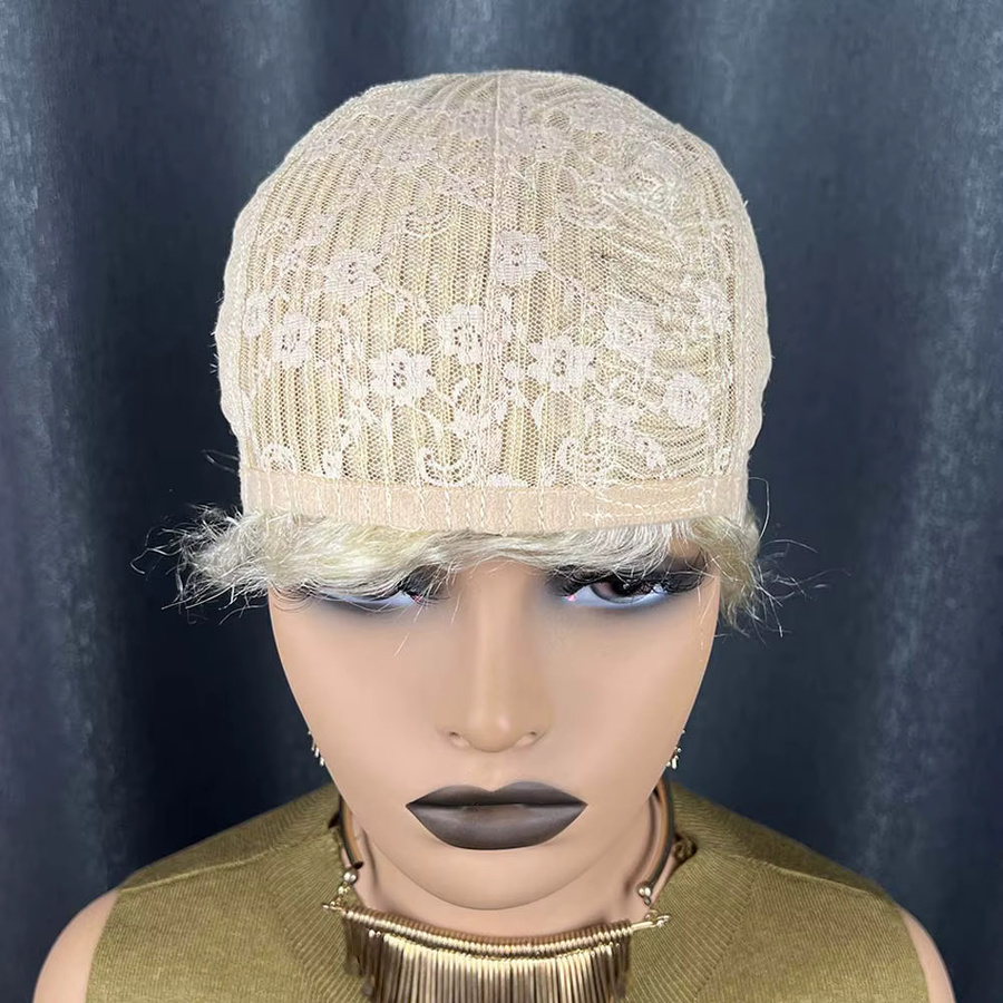 OYM HAIR Blonde Fingerwellen-Perücke, kurze Echthaar-Perücke, Damen - Bild 6