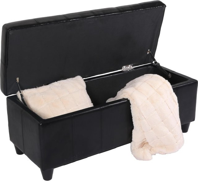 Sitzbank Arezzo mit Aufbewahrung von MCW aus Leder und Kunstleder, Schwarz, B/T/H: 112 x 45 x 45 cm - Bild 1