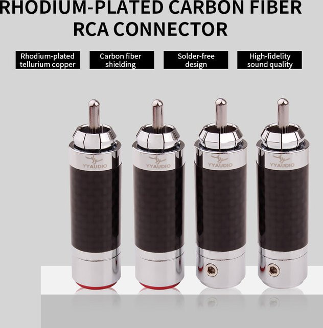 YYAUDIO RCA-Stecker Set aus Tellur-Kupfer mit Rhodium-Beschichtung und Kohlefaser-Design in Schwarz für HiFi-Audio-Verstärker DIY 4 Stück - Bild 1