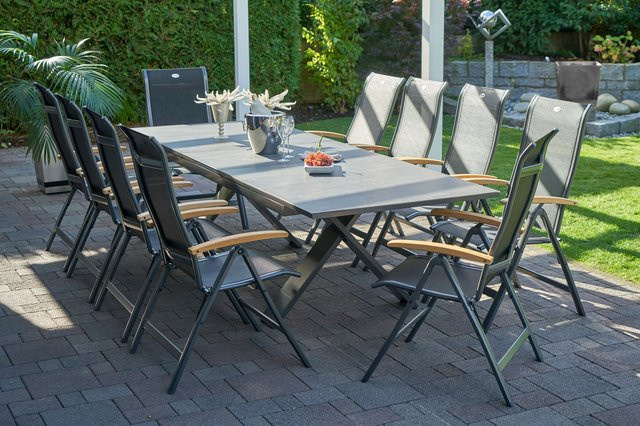 Hartman Garten-Essgruppe Xanadu / Alice in xerix/schwarz aus Aluminium und Glaskeramik mit 10 Klappstühlen, Tisch B: 220-280 cm, T: 100 cm - Bild 1