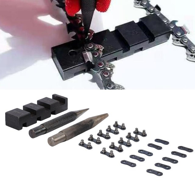 MESTEK Tragbares Kettensägen-Reparaturset mit Kettenamboss und Stanzwerkzeug für 1/4 und 3/8 Zoll 325 404 Teilung, 10-Glieder-Reparatur-Set - Bild 1