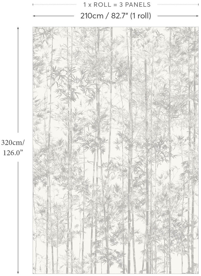 Sian Zeng Mural Wandgestaltung Bamboo in Grau, florales und minimalistisches Design, H x B x T: 210 x 200 x 3 cm - Bild 1