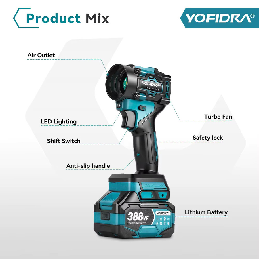 YOFIDRA 2-in-1 Turbogebläse und Staubsauger mit bürstenlosem Motor, 1000Pa Laubblasgerät für Makita LXT 18V Akku - Bild 6