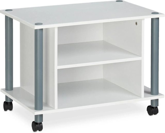 Relaxdays TV Tisch Weiß mit Rollen und 2 Fächern B/T/H: 45 x 60 x 40 cm - Bild 1