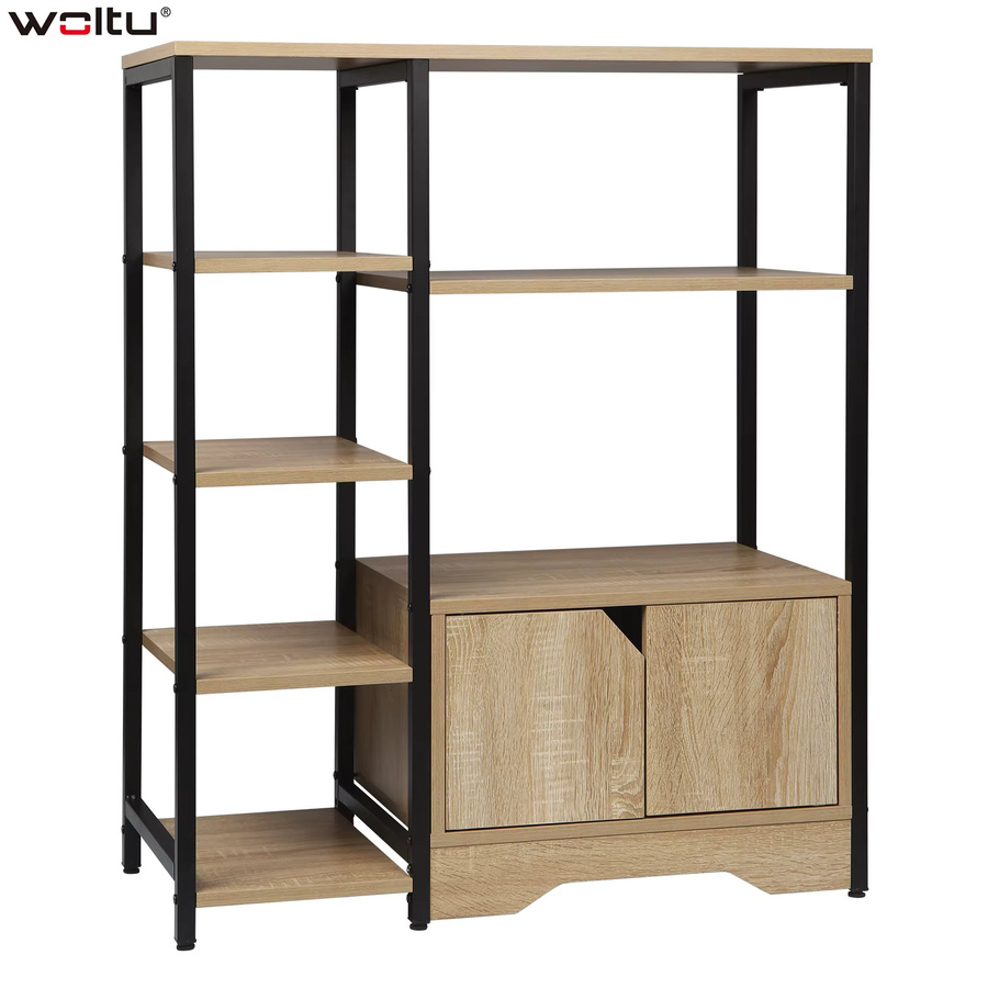 WOLTU Eck-Bücherregal aus Holz in Eiche-Braun im Industrial-Design mit 6 Stufen und 1 Schublade - Bild 2