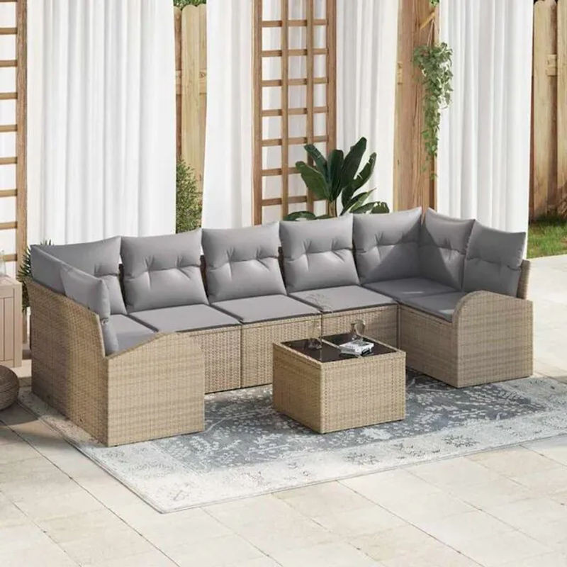 Vidaxl Garten-Sofa-Set mit 8 Kissen aus Rattan und Metall in Beige und Grau, B/T/H: 55 x 55 x 37 cm - Bild 1