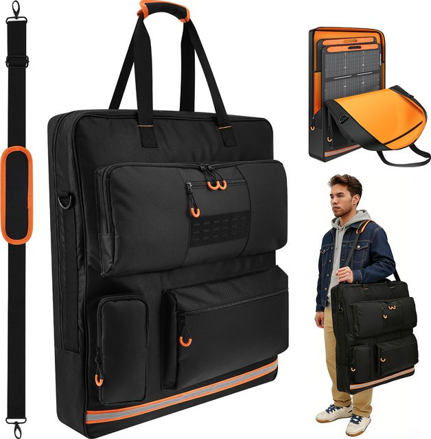 Willstar Solarpanel-Aufbewahrungstasche aus Oxford-Gewebe in Schwarz, gepolsterte Reisetasche mit mehreren Taschen, kompatibel mit 100W, 110W und 200W Solarpanels - Bild 1