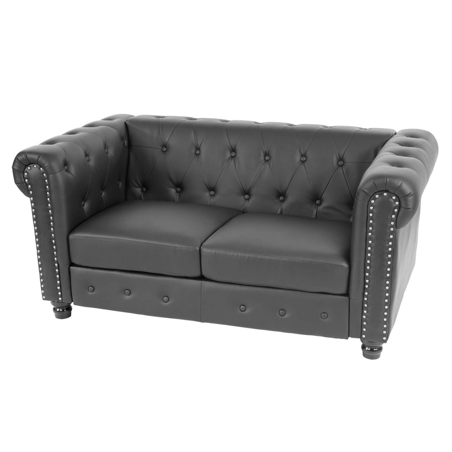 MCW Chesterfield 2er Sofa aus Kunstleder in Schwarz mit Rautenmuster, Breite: 160 cm - Bild 2