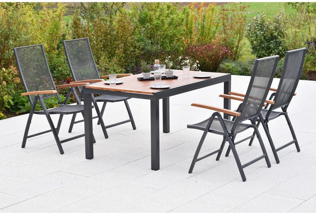 Merxx Thasos Gartenmöbel-Set 5-tlg. aus Aluminium in Schwarz mit ausziehbarem Tisch, Breite: 150 cm, Tiefe: 90 cm - Bild 1